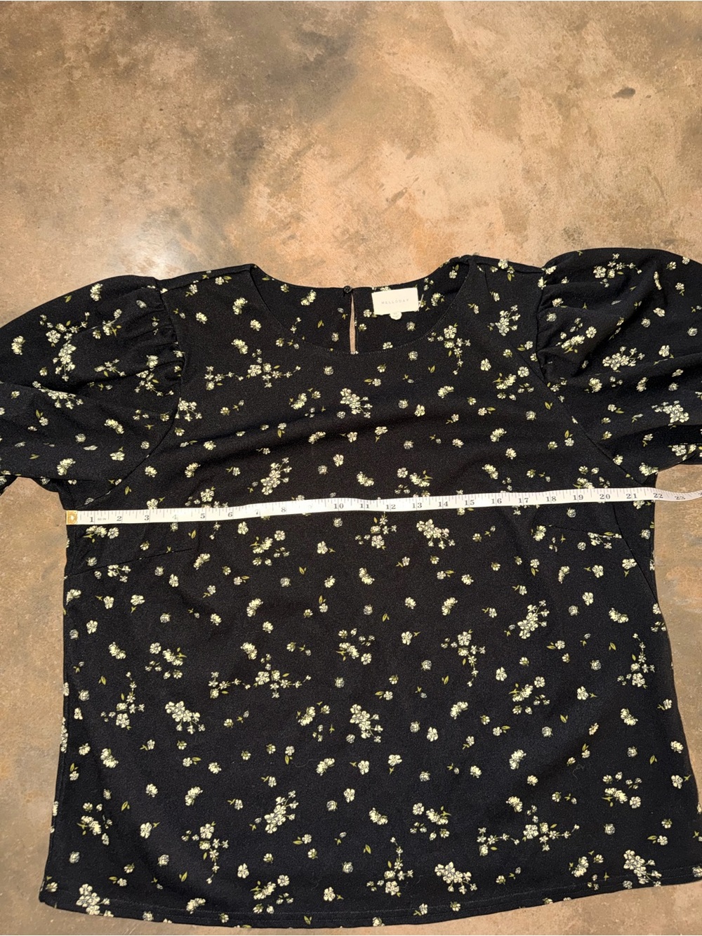 MelloDay Black Floral Puff Sleeve Blouse XL Cottagecore Peasant Top - Picture 4 of 9